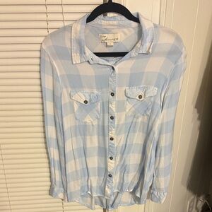 Vintage Havana Light Blue and White Checkered Shirt, sz Small